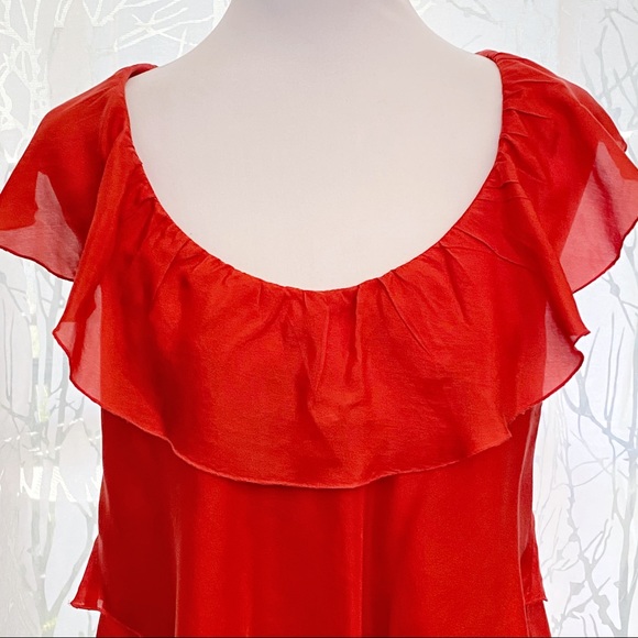 Forever 21 silk orange layered ruffle rows scoop neck tank top sleeveless blouse - Picture 2 of 6